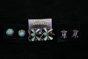 Sterling Silver Stud Earrings - 3 Pairs