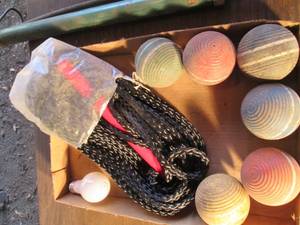 lot 159 image: Croquet balls, vintage bicycle pump...