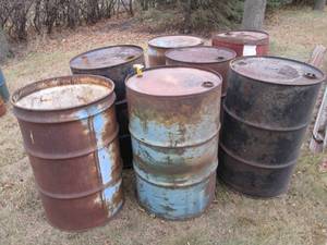 lot 261 image: 8 metal barrels, most have some min...