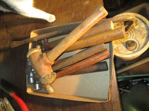 lot 172 image: Box full of mostly ball peen hammer...