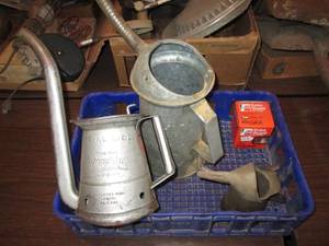 lot 197 image: 3 vintage oil cans, oil can spout a...
