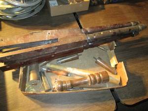 lot 220 image: Box w different wood legs, small w...
