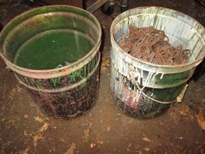 lot 327 image: 2 metal pails with chains...