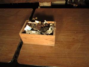 lot 358 image: Wood box full of light switches, ou...