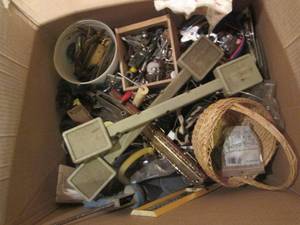 lot 381 image: Large box of random antique kitchen...