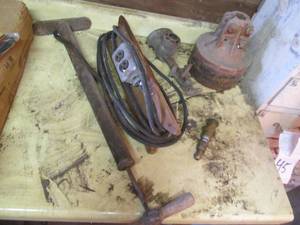 lot 55 image: Antique bike tire pump, part of old...