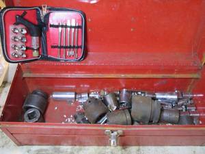 lot 95 image: Metal toolbox with sockets and othe...