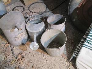 lot 602 image: 2 Water cans and 2 metal buckets...