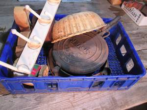 lot 629 image: Crate with Stover vintage waffle ir...