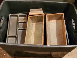 lot 493 image: Tote with small metal planters and ...