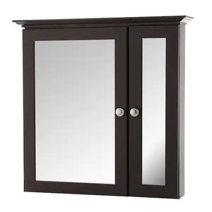 lot 53 image: Home Decorators Collection 24-34 in. W x 24-58 in. H Fog Free Framed Surface-Mount Bi-View Bathroom Medicine Cabinet in Java with Mirror