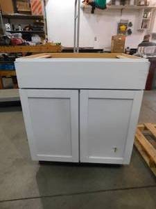lot 8 image: Hampton Bay Courtland Shaker Assembled 30 in. x 34.5 in. x 24 in. Stock Base Kitchen Cabinet in Polar White Finish