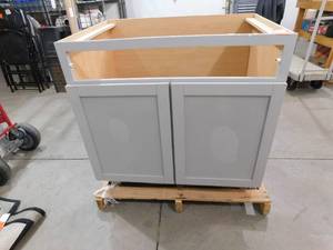 lot 9 image: Hampton Bay Courtland Shaker Assembled 36 in. x 34.5 in. x 24 in. Stock Sink Base Kitchen Cabinet in Sterling Gray Finish