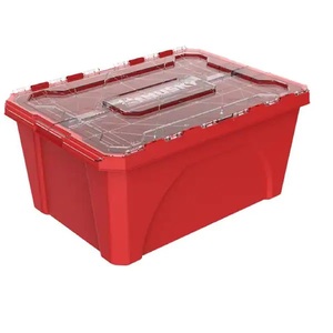 lot 49 image: 2 - New Husky 18-Gal. Professional Duty Storage Container with Flip Top Lid in Red
