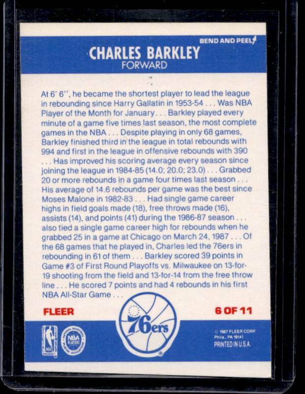 1987 Fleer Sticker Charles Barkley #6