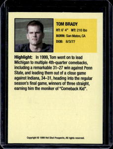 1999 Hot Shot Prospects Tom Brady Rookie