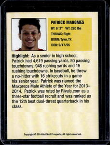 2014 Hot Shot Prospects Patrick Mahomes Rookie