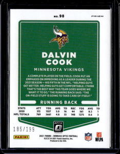 2021 Optic Orange Prizm Dalvin Cook #98 Serial #185199