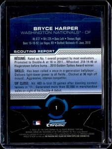 2011 Bowman Chrome Futures Bryce Harper Rookie #1