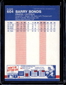 1987 Fleer Barry Bonds Rookie #604