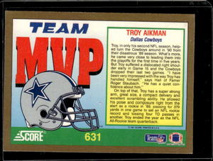 1991 Score Troy Aikman Autograph Football Card