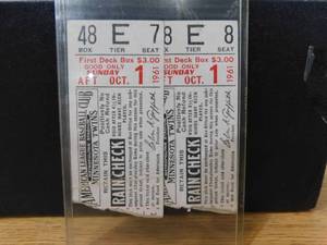 (2) 1961 Minnesota Twins Innaugural Season Ticket Stubs
