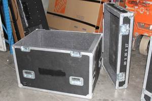 lot 137 image: Lot of 2 - Hard Sided Road  Travel  Show Foam Lined Shipping Cases with Heavy Duty Casters