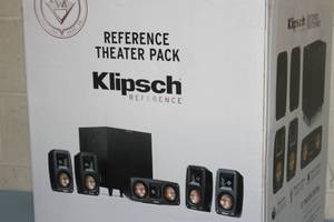lot 50 image: Klipsch Reference Theater Pack 5.1 Surround Sound Audio System with Wireless Subwoofer - MSRP $1,264