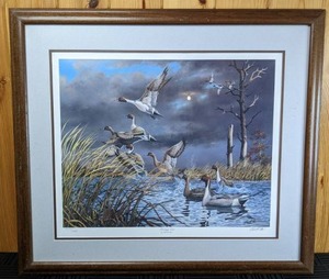 SignedNumbered, FramedMatted Print of Ducks in Flight Moving Out by Harold Roe