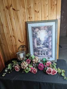 Beautiful Home Interiors Painted Image by B. Brown, Decorative Flowers, Candleholder
