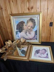 Set of 2 The First Kiss by William Bougereau and Small Framed Mirror