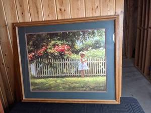 Vintage Painted Portrait of a Girl in Front of a Fence