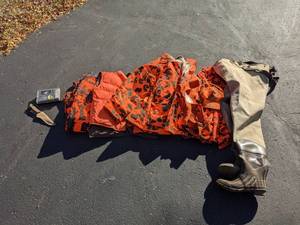 Assortment of Hunting Gear Size 9 Insulated Boots, Winchester XL Jacket, Guide Gear XXL Jacket,  Outdoor Wear by Gross Galesburg XL Jacket, Deluxe Sharpening Kit and More