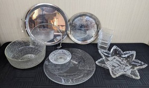 Beautiful Silver Serving Trays, Glass Bowl, Snowman Glass Serving Tray, & More