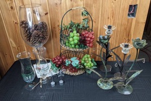 Gorgeous Decor 2 Tier Basket, Grapes, Candle Sticks, Glasses and More