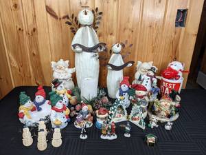 Collection of Various Christmas Figurines and Best Dad Mug