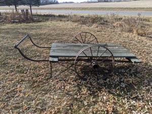 lot 2 image: Vintage Two Wheeled Wagon Cart