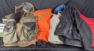 lot 29 image: Wenzel Twin Peaks Sport Dome Tent & Assortment of Clothing Baretta, The North Face, Columbia, Orange Alert, & More