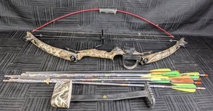 lot 31 image: Robin Hood Lot  Reflex X-Force Compound Bow with Quiver, Long Bow, and Variety of Arrows