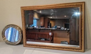 lot 141 image: Large Ashley Bevel Ornate Wide Framed Rectangle Mirror and Ornate Framed Oval Mirror