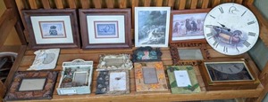 lot 116 image: Collection of HuntingWild Animal Themed Wall Art, Empty Frames, Battery Operated Duck Clock and Skeleton Key Box