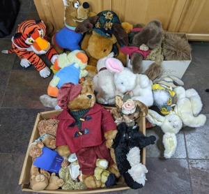 lot 120 image: Large Collection of Stuffed Animals Scooby Doo, Tiger, Moose, Teddy Bears, Bunnies, Monkey and More