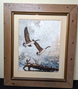 lot 123 image: FramedMatted Artwork of Ducks in Flight by Artist Hanson