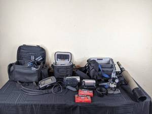 lot 96 image: A Collection of Video Recorders, Microscope and Telescope