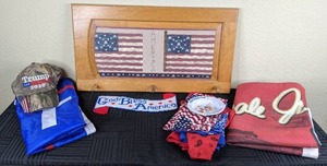 lot 114 image: Donald Trump and Dale Earnhardt Jr Souvenir Flags, and Other US Themed Items