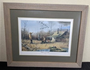 lot 86 image: Beautiful Wildfowlin At The Hilton Framed Goose Hunting Print by Les C. Kouba