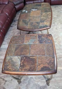 lot 135 image: Matching Square Stone Top Coffee Table and Side Table