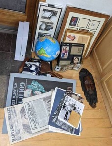 lot 138 image: Picture Frames, Wall Mask, Globe, Lorillards Snuff Print, Vintage Peter Pan Photograph, Harpers Weekly and Frank Leslies Illustrated Newspaper and More