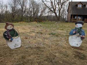 lot 107 image: Set of (2) Light-Up Snowmen Light-Up Santa Sleigh and Light-Up Reindeer