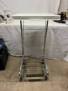 lot 15 image: MSRP $300 Single Bag Foot Activated Hamper Stand Transport Cart - Great Working Condition
